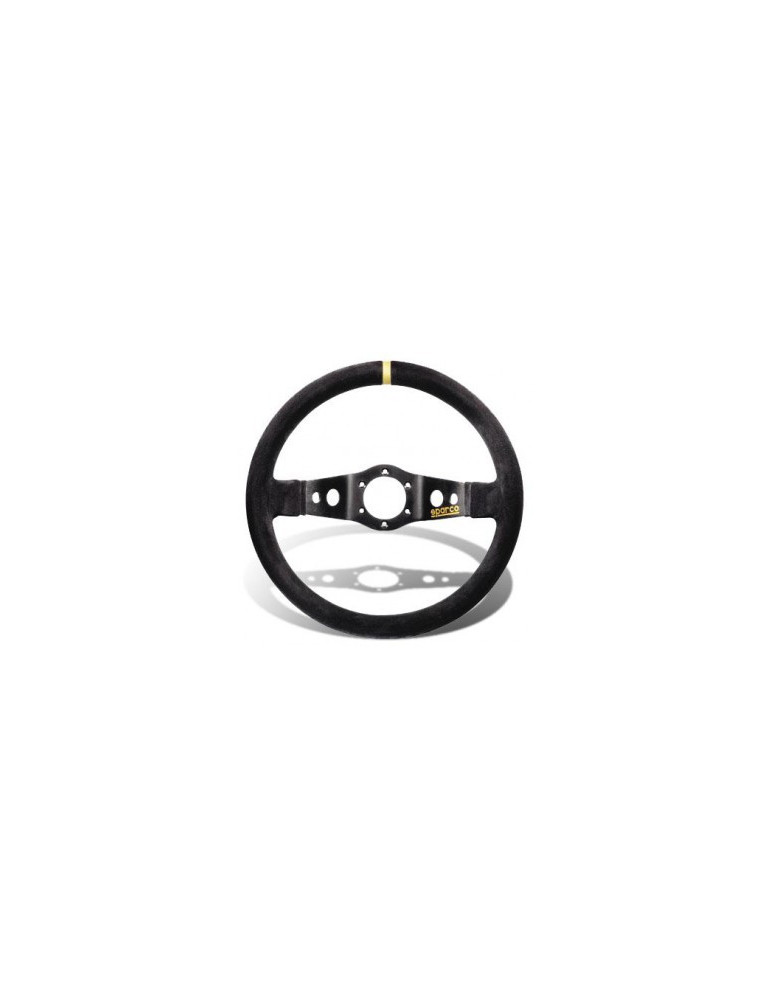 volant sparco r215 rallye en peau retournee 2 branches noires repere jaune