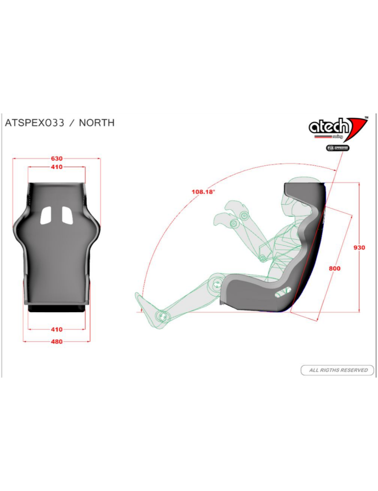 Siège baquet FIA en fibre de verre ATECH North