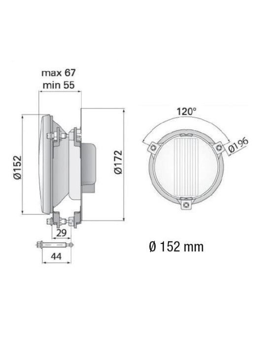 PHARE XENON WESEM H3 LONGUE PORTEE DIAM 152 MM