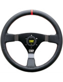 volant omp rallye wrc en cuir 3 branches noires repere rouge