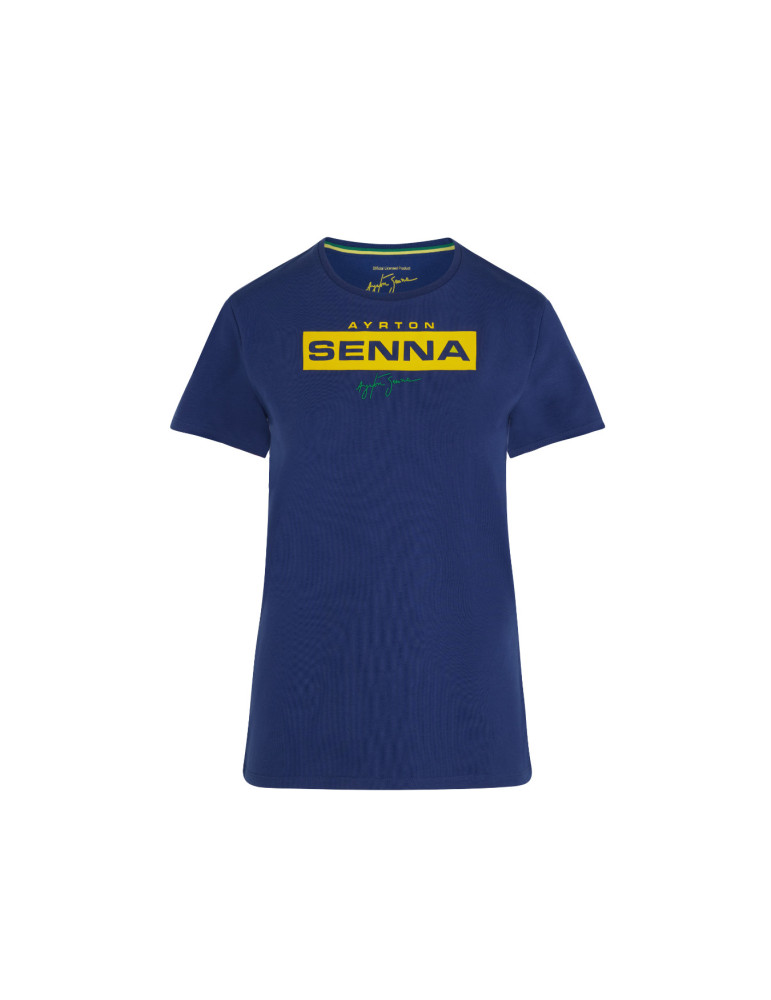 T SHIRT AYRTON SENNA LOGO BLEU FEMME