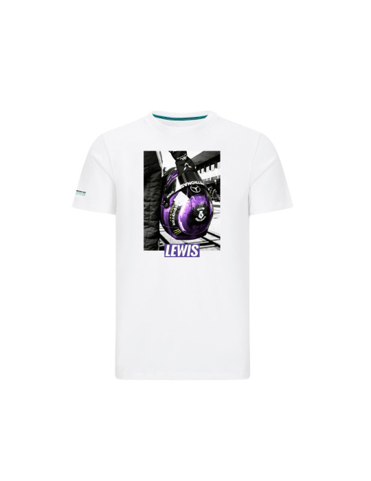 T-SHIRT MERCEDES AMG PETRONAS CASQUE LEWIS HAMILTON BLANC HOMME